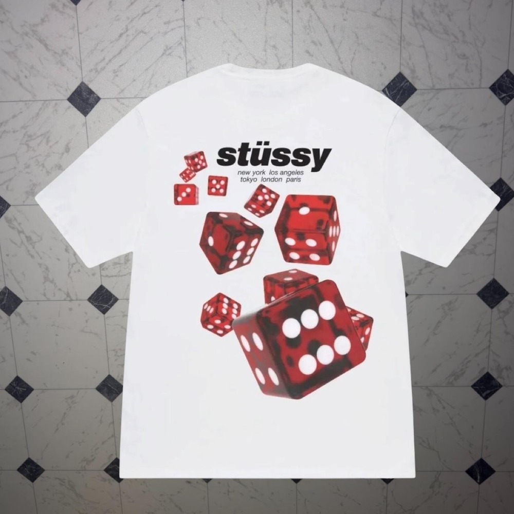 Stussy Rollers Dice White Graphic Tee Size M